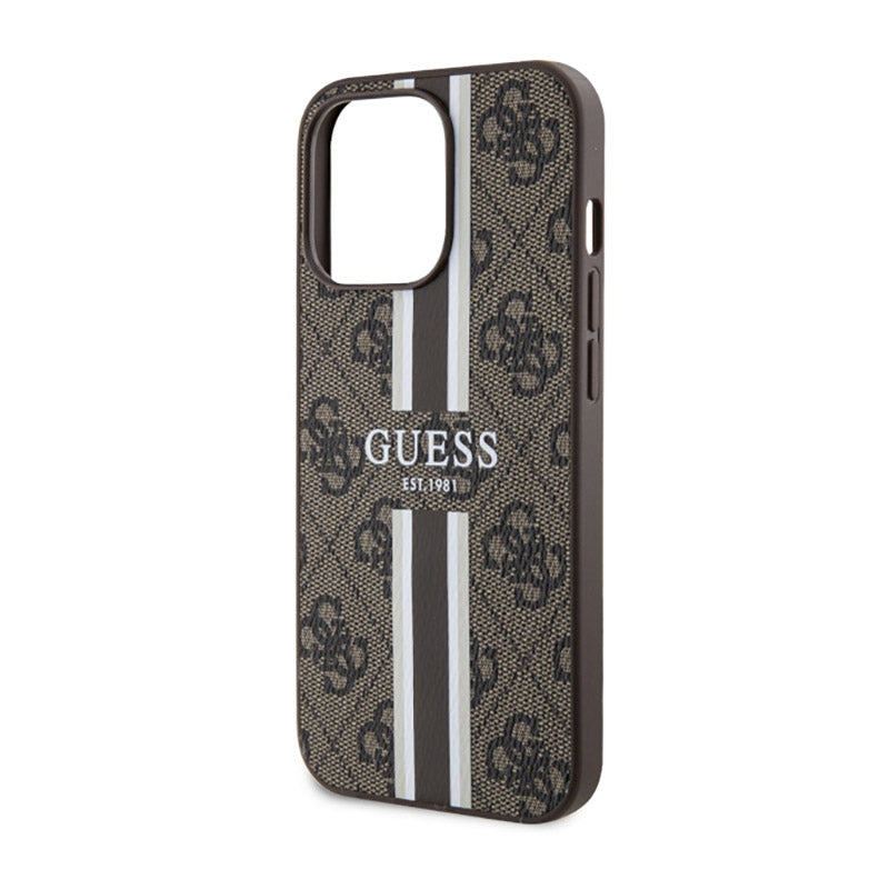 Guess 4G Printed Stripes MagSafe – Dėklas, skirtas iPhone 13 Pro Max (rudas)