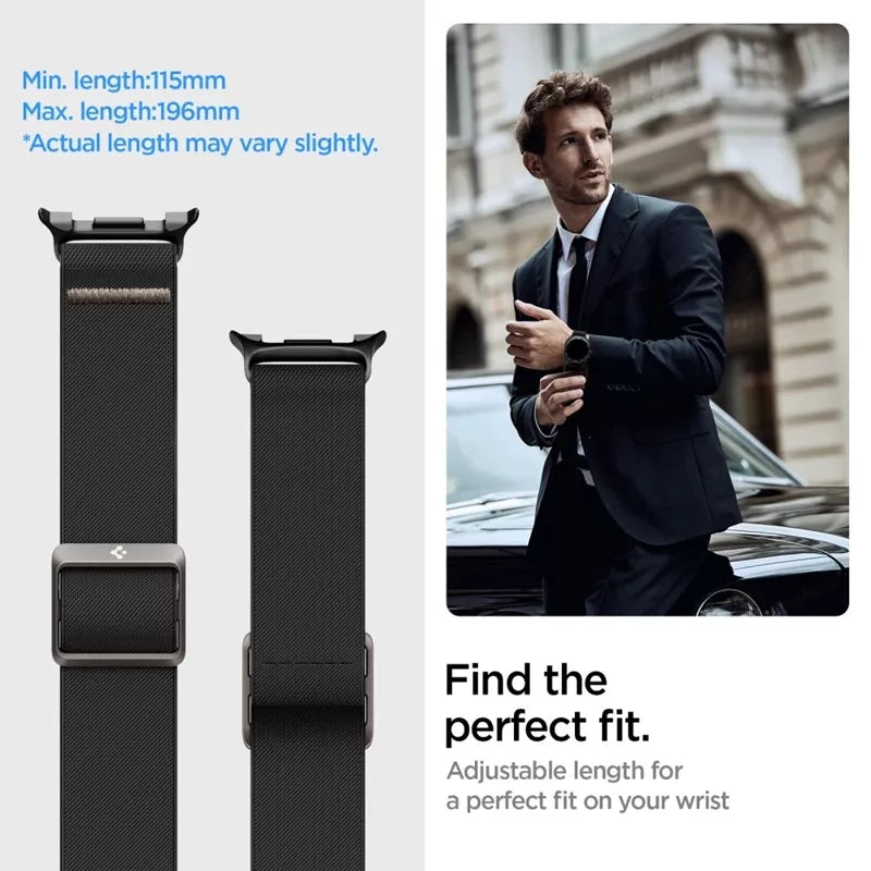 Spigen Fit Lite - Dirželis, skirtas Samsung Galaxy Watch 8 / 8 Classic 40 / 44 / 46 mm (Juodas)