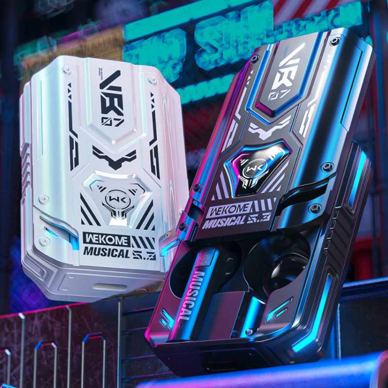 WEKOME VB07 Mecha Series - belaidės „Bluetooth V5.3 TWS“ ausinės su įkrovimo dėklu (balta)