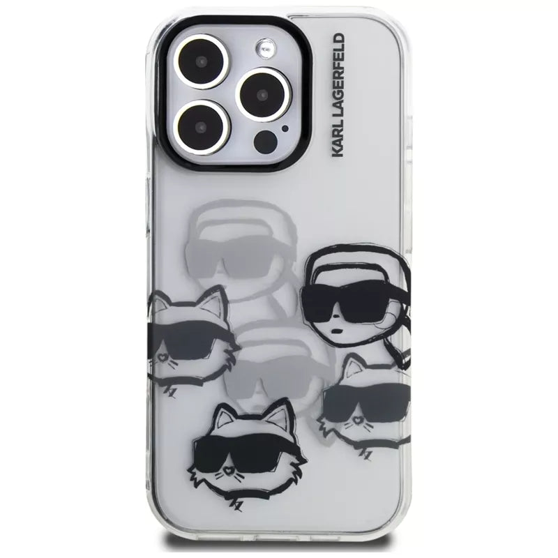 Karl Lagerfeld IML Multi K&C Head Pattern dėklas, skirtas iPhone 16 Pro (skaidrus)