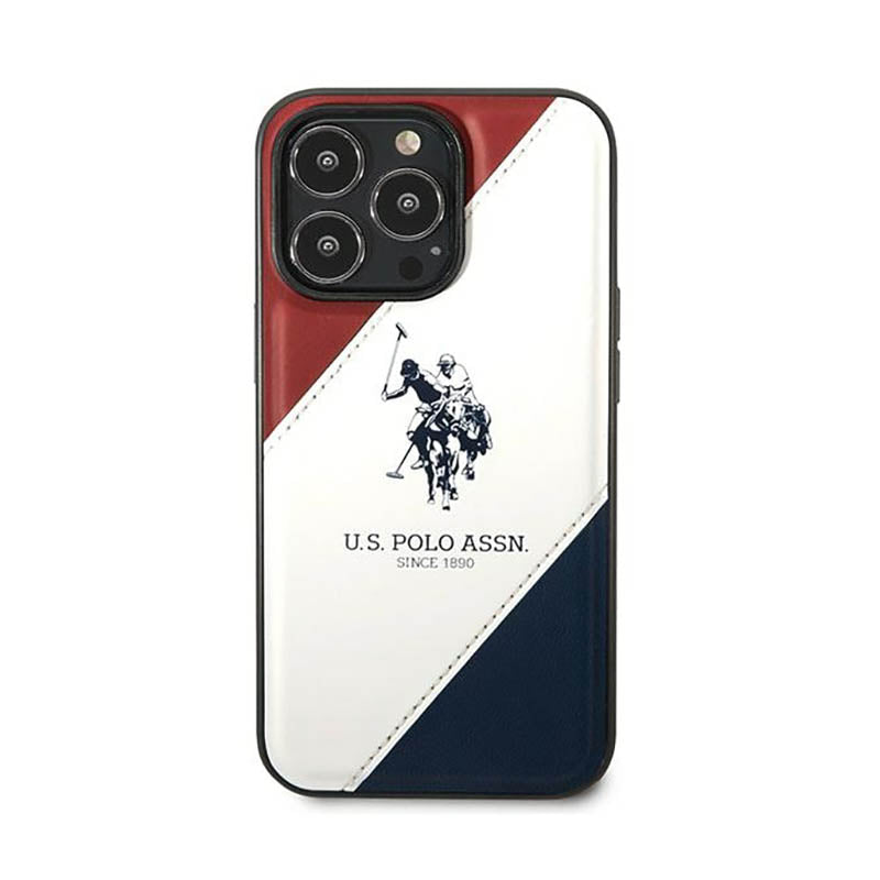 US Polo Assn Tricolor Embossed – Dėklas, skirtas iPhone 14 Pro (Baltas)
