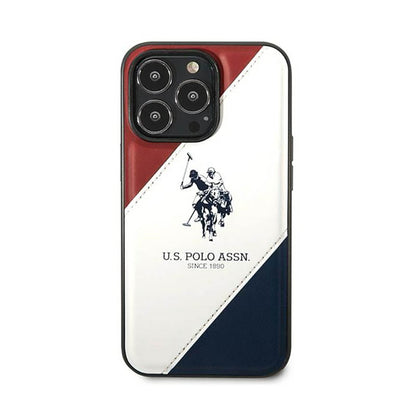 US Polo Assn Tricolor Embossed – Dėklas, skirtas iPhone 14 Pro (Baltas)