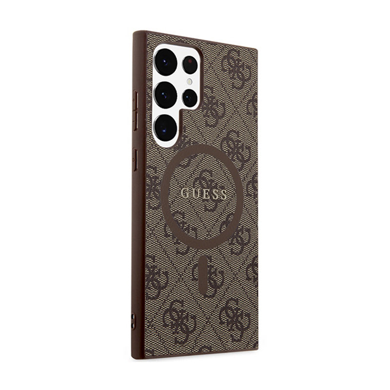 Guess 4G Collection Oda Metalo Logotipas MagSafe - Dėklas Samsung Galaxy S24 Ultra (Rudos spalvos)