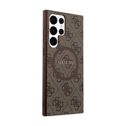 Guess 4G Collection Oda Metalo Logotipas MagSafe - Dėklas Samsung Galaxy S24 Ultra (Rudos spalvos)