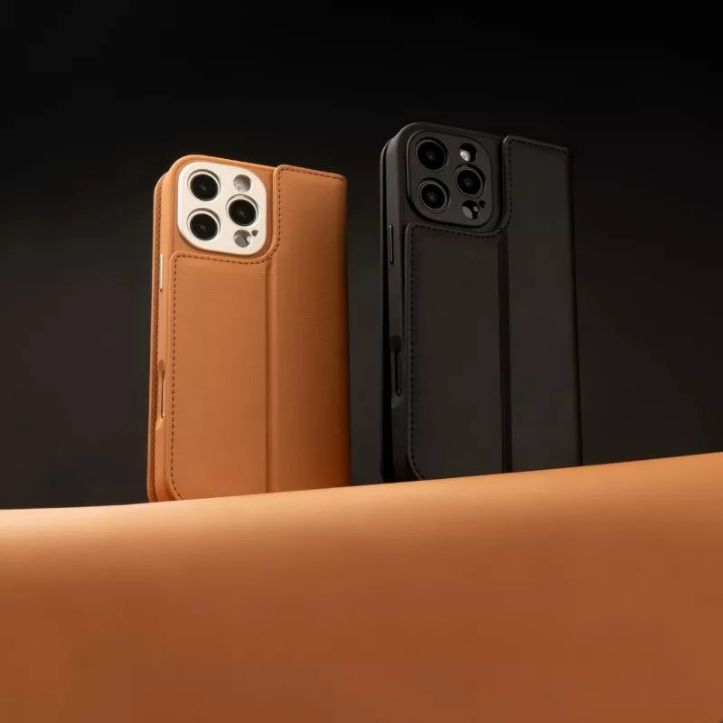 Moshi Overture MagSafe - 3-in-1 atverčiamas odinis dėklas iPhone 16 Pro Max (Anglies juodos)