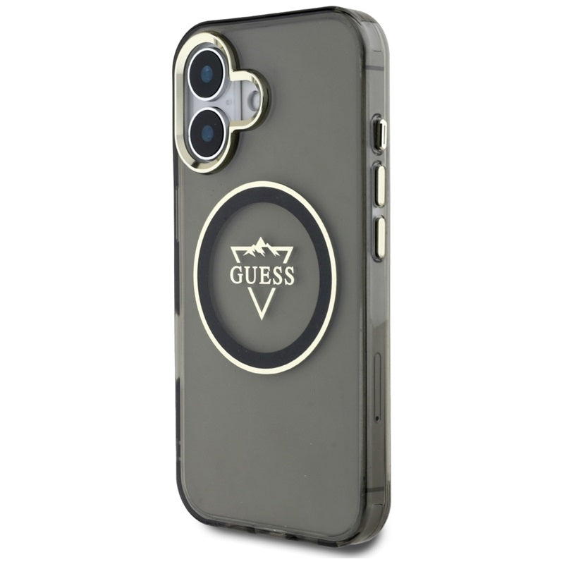 Guess IML Metal Mountain Logo MagSafe – dėklas iPhone 16 (juodas)