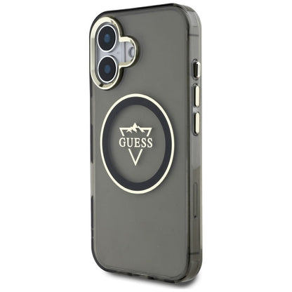 Guess IML Metal Mountain Logo MagSafe – dėklas iPhone 16 (juodas)