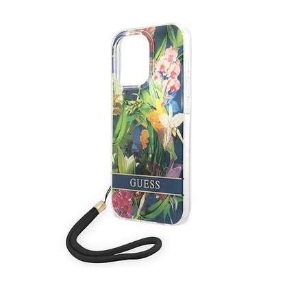 Guess Flower Cord - Dėklas iPhone 14 Pro (mėlynas)