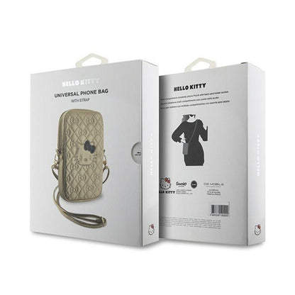 Hello Kitty pamušaluotas kaspino dirželis – krepšys telefonui per petį (auksinis)