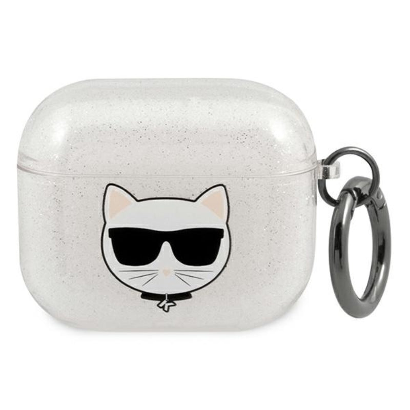 Karl Lagerfeld Choupette galvos blizgučiai - dėklas „AirPods 3“ (sidabras)