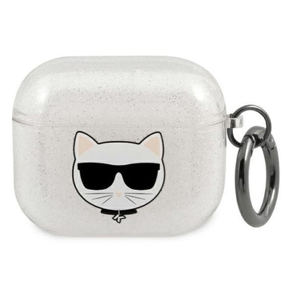 Karl Lagerfeld Choupette galvos blizgučiai - dėklas „AirPods 3“ (sidabras)