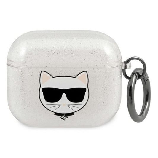 Karl Lagerfeld Choupette galvos blizgučiai - dėklas „AirPods 3“ (sidabras)