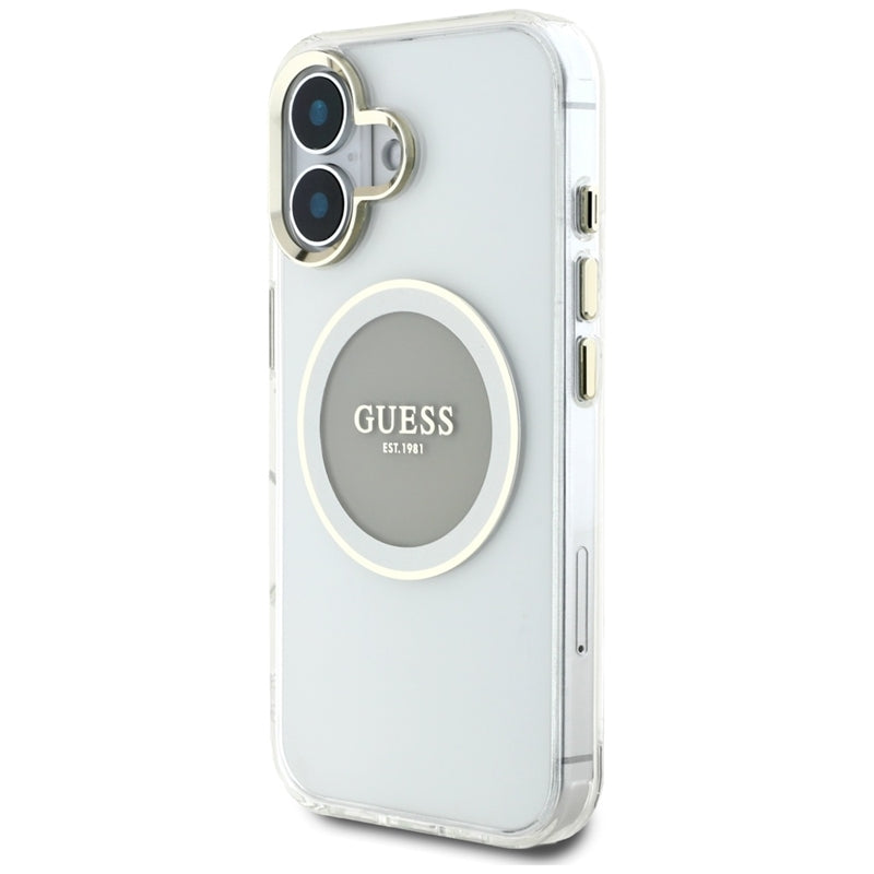 Guess IML Metal Colored Circle Classic Logo MagSafe – dėklas iPhone 16 (pilkas)