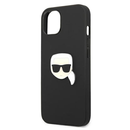 Karl Lagerfeld PU odinis Karlo galvos metalinis dėklas, skirtas „iPhone 13 mini“ (juodas)