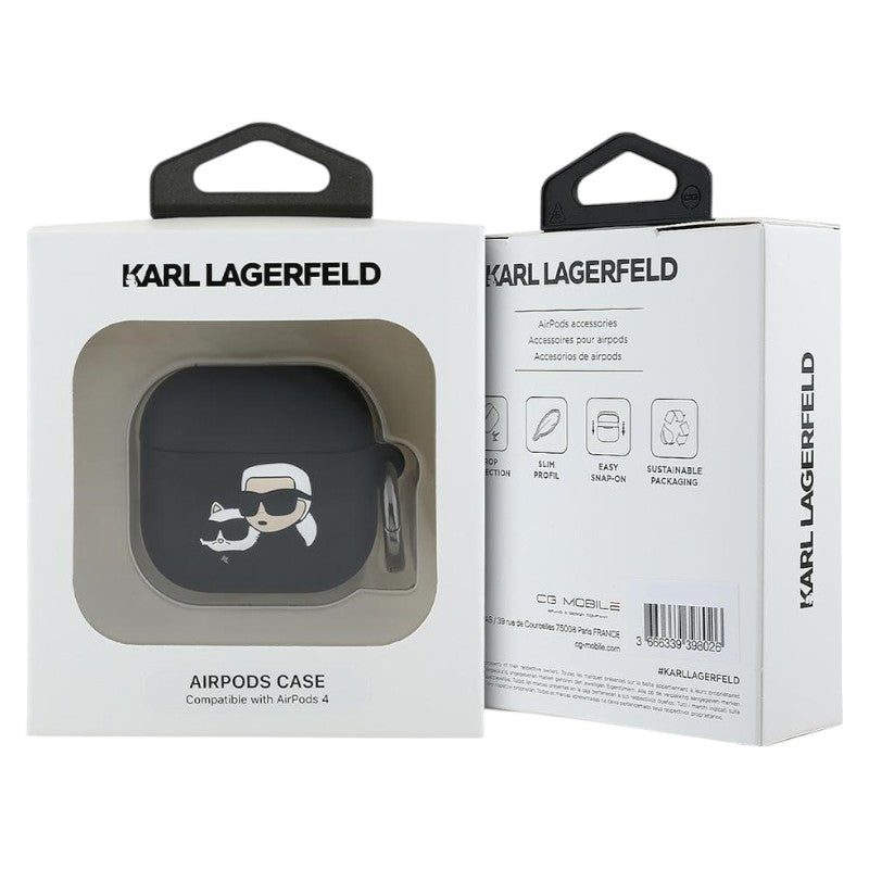 Karl Lagerfeld Silikoninis Karl & Choupette Head 3D - AirPods 4 dėklas (juodas)