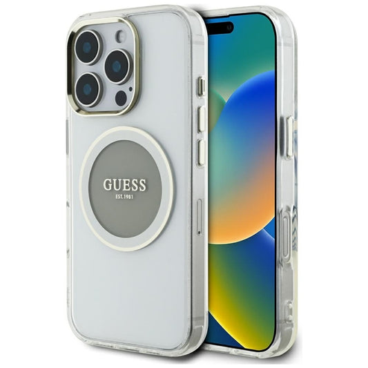 Guess IML Metallic Circle Classic Logo MagSafe – dėklas iPhone 16 Pro (pilkas)