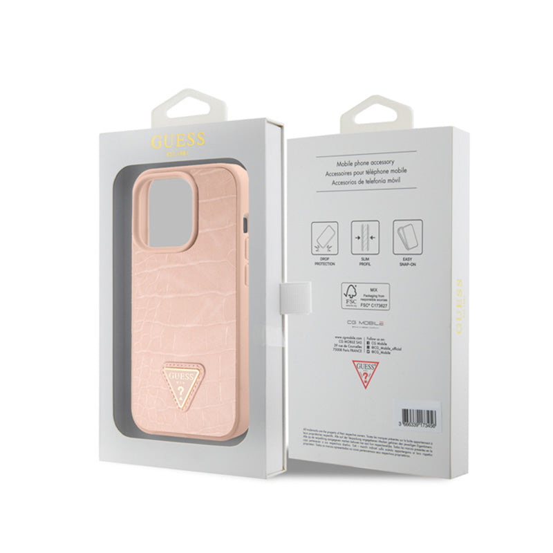 Guess Croco Triangle Metal Logo - "iPhone 15 Pro" dėklas (rožinis)