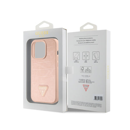 Guess Croco Triangle Metal Logo - "iPhone 15 Pro" dėklas (rožinis)