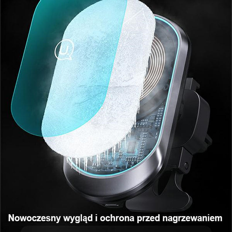 USAMS US-CD182 - Magnetinis automobilio laikiklis su 15W belaidžiu įkrovimu (juodas)