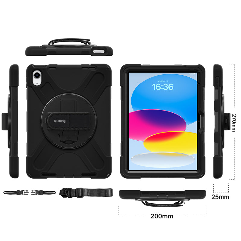 „Crong Defender Plus“ – tvirtas dėklas „iPad 11" A16 (2025) / 10,9" (2022) (juodas)