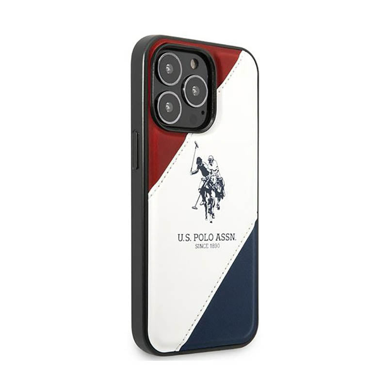 US Polo Assn Tricolor Embossed – Dėklas, skirtas iPhone 14 Pro (Baltas)