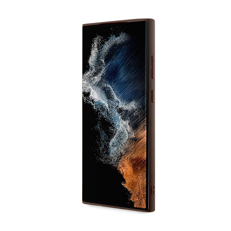 Guess 4G Collection Oda Metalo Logotipas MagSafe - Dėklas Samsung Galaxy S24 Ultra (Rudos spalvos)