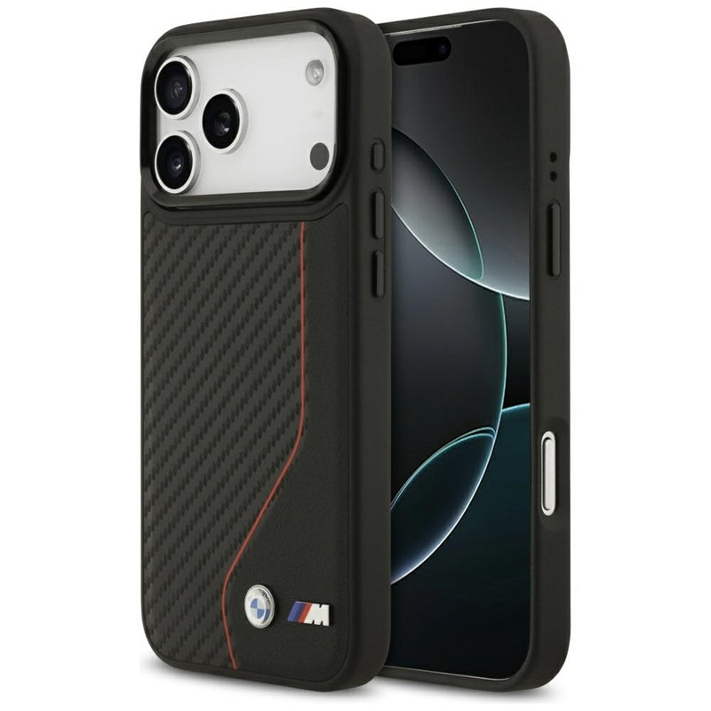 BMW M Carbon Line & Logo MagSafe - dėklas iPhone 17 Pro Max (raudonas)