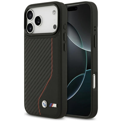 BMW M Carbon Line & Logo MagSafe - dėklas iPhone 17 Pro Max (raudonas)