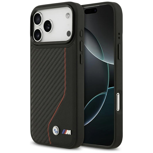 BMW M Carbon Line & Logo MagSafe - dėklas iPhone 17 Pro Max (raudonas)