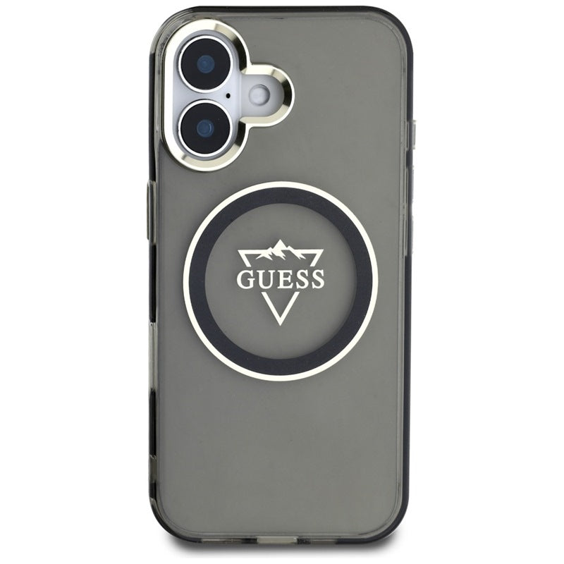 Guess IML Metal Mountain Logo MagSafe – dėklas iPhone 16 (juodas)