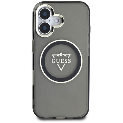 Guess IML Metal Mountain Logo MagSafe – dėklas iPhone 16 (juodas)