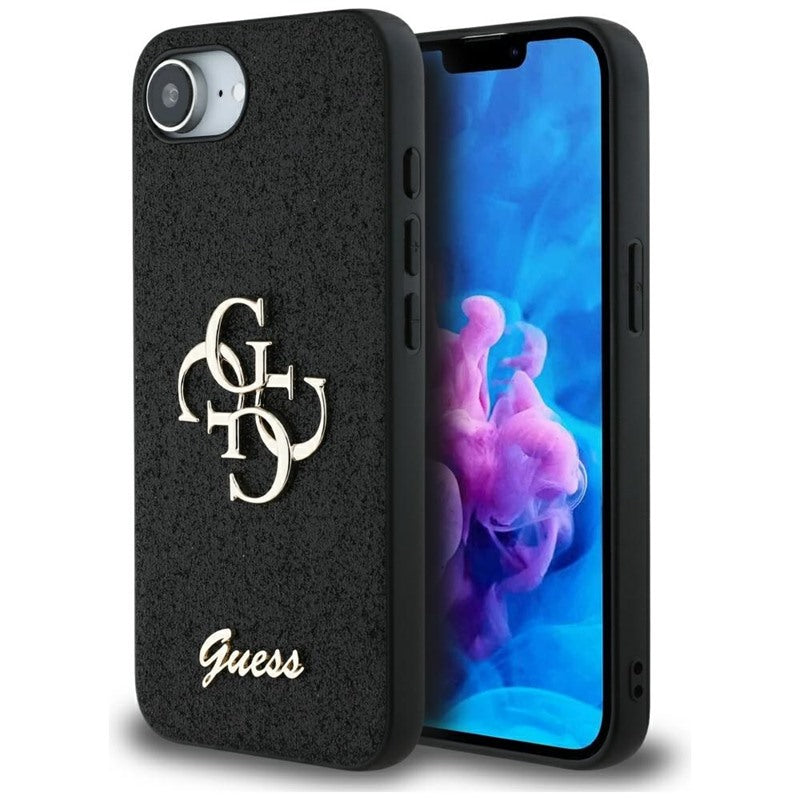 Guess Fixed Glitter Big 4G – dėklas iPhone 16e (juodas)