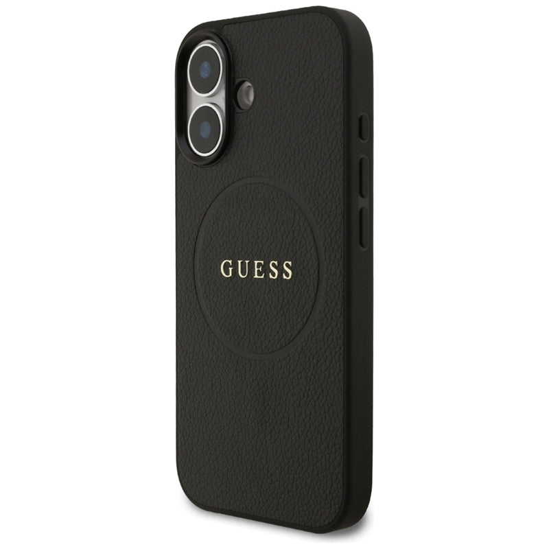 Guess Grained Ring MagSafe dėklas iPhone 17 (juodas)