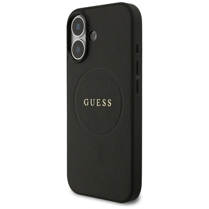 Guess Grained Ring MagSafe dėklas iPhone 17 (juodas)