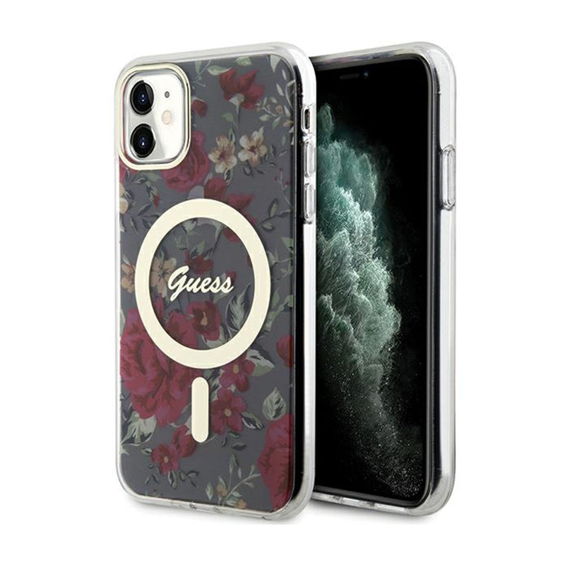Guess Flower MagSafe – dėklas iPhone 11 (žalias)