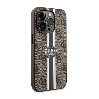 Guess 4G Printed Stripes MagSafe - dėklas, skirtas iPhone 14 Pro Max (rudas)