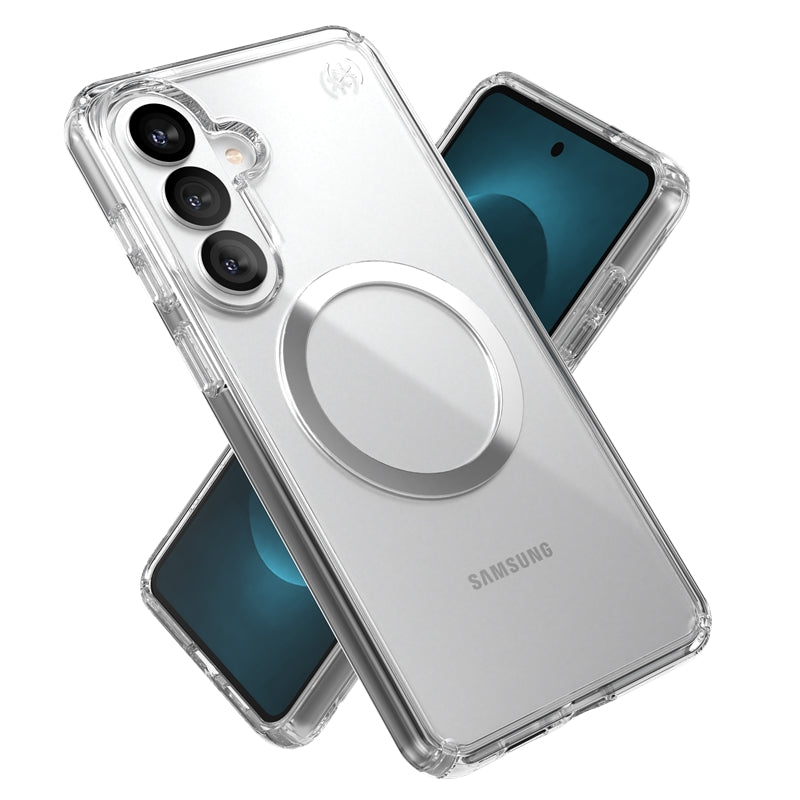 Speck Presidio Perfect-Clear Magnet – Samsung Galaxy S26+ MagSafe dėklas (Skaidrus/Skaidrus/Sidabrinis)