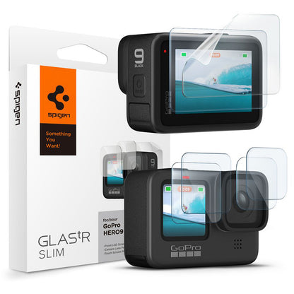 Spigen Glas.TR Slim + plėvelė, 2 vnt. – stiklo ir plėvelės rinkinys, skirtas GoPro Hero 12 / 11 / 10 / 9 (2 komplektai)