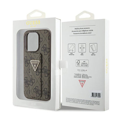 Guess Grip Stand 4G Triangle Strass Logo – „iPhone 15 Pro“ dėklas (rudas)