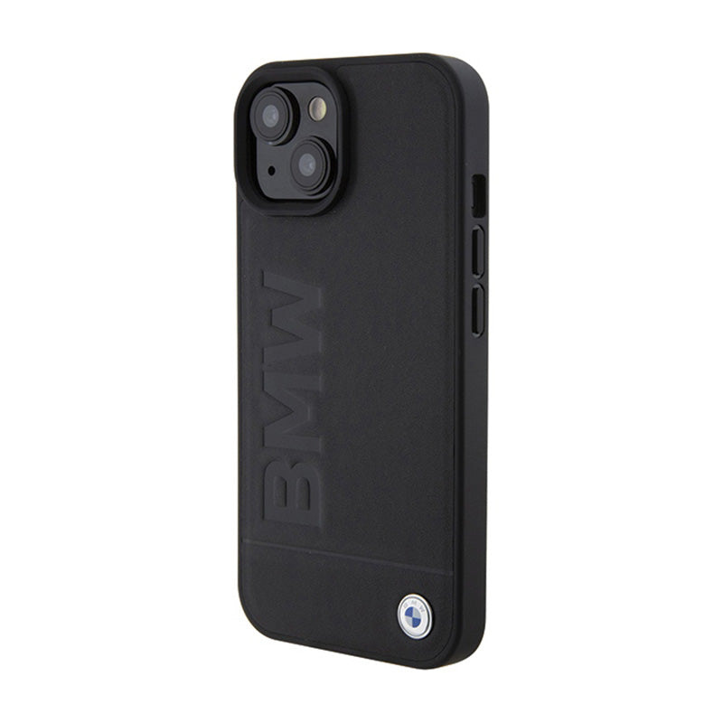 BMW Leather Hot Stamp MagSafe – dėklas, skirtas iPhone 15 Plus (juodas)