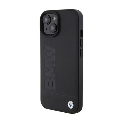 BMW Leather Hot Stamp MagSafe – dėklas, skirtas iPhone 15 Plus (juodas)