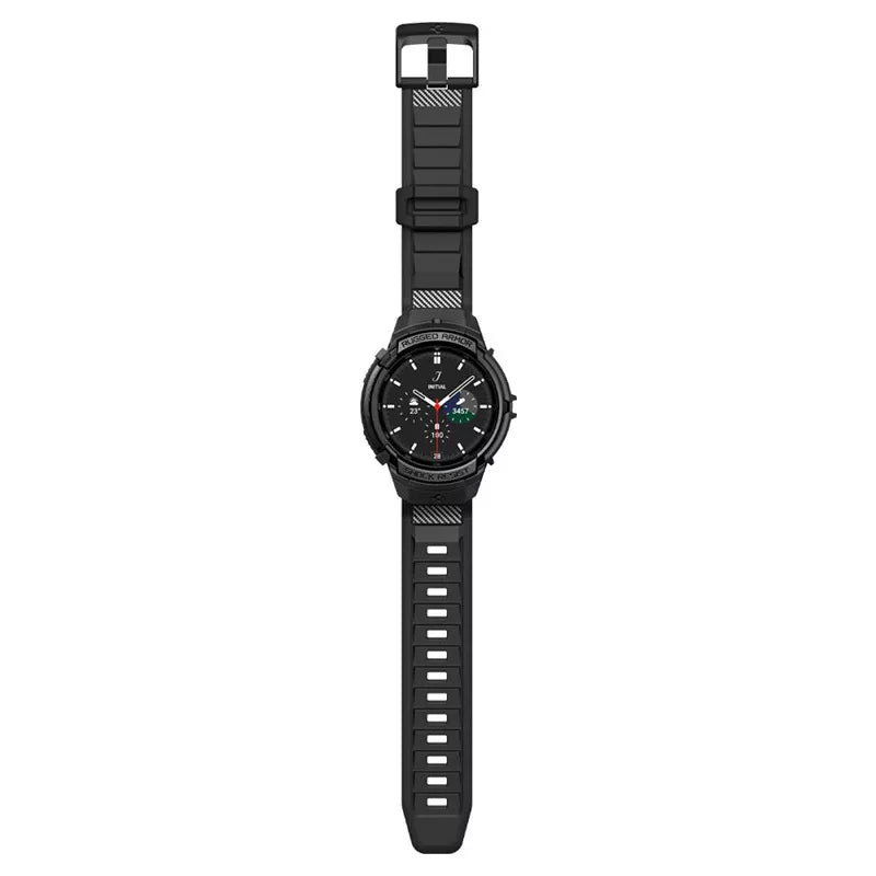 Spigen Rugged Armor Pro - dirželis + dėklas, skirtas „Samsung Galaxy Watch 6 Classic 47 mm“ (juoda)