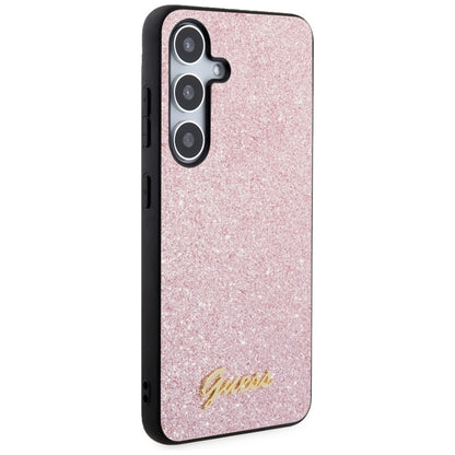 Guess Glitter Flakes Metal Logo dėklas – dėklas skirtas Samsung Galaxy S24 (rožinės spalvos)