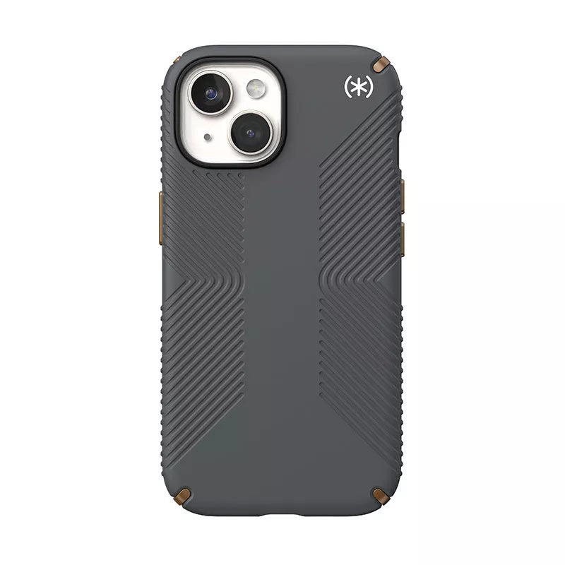 Speck Presidio2 Grip – Dėklas, skirtas iPhone 16e / iPhone 15 / iPhone 15 Pro / iPhone 14 / iPhone 14 Pro / iPhone 14 Pro Max / iPhone 13 / iPhone 13 Pro / iPhone 13 Pro Max / iPhone 13 Mini (Anglies pilkumo / Vėsios bronzos / Baltos)