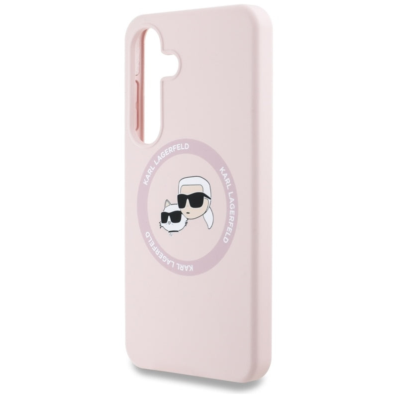 Karl Lagerfeld Silicone Double Heads And Circle MagSafe – dėklas Samsung Galaxy S25 (rožinis)