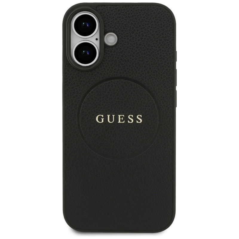 Guess Grained Ring MagSafe dėklas iPhone 17 (juodas)