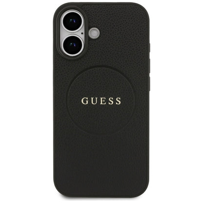 Guess Grained Ring MagSafe dėklas iPhone 17 (juodas)