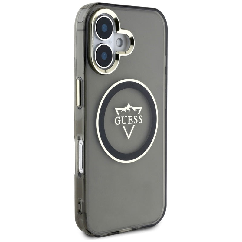 Guess IML Metal Mountain Logo MagSafe – dėklas iPhone 16 (juodas)