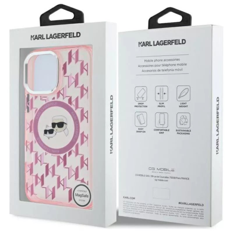 Karl Lagerfeld IML monograma Karl & Choupette galvos MagSafe – dėklas skirtas iPhone 16 Pro Max (rožinis)