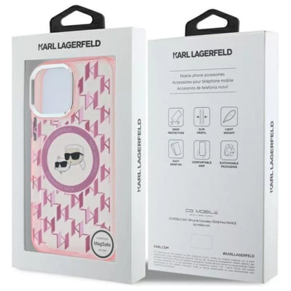 Karl Lagerfeld IML monograma Karl & Choupette galvos MagSafe – dėklas skirtas iPhone 16 Pro Max (rožinis)